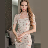 Floral Bodycon Square Collar Dress - FashionByTeresa